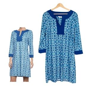 Cabana Life Moroccan Tile Tunic Dress in Navy Blue Size Large